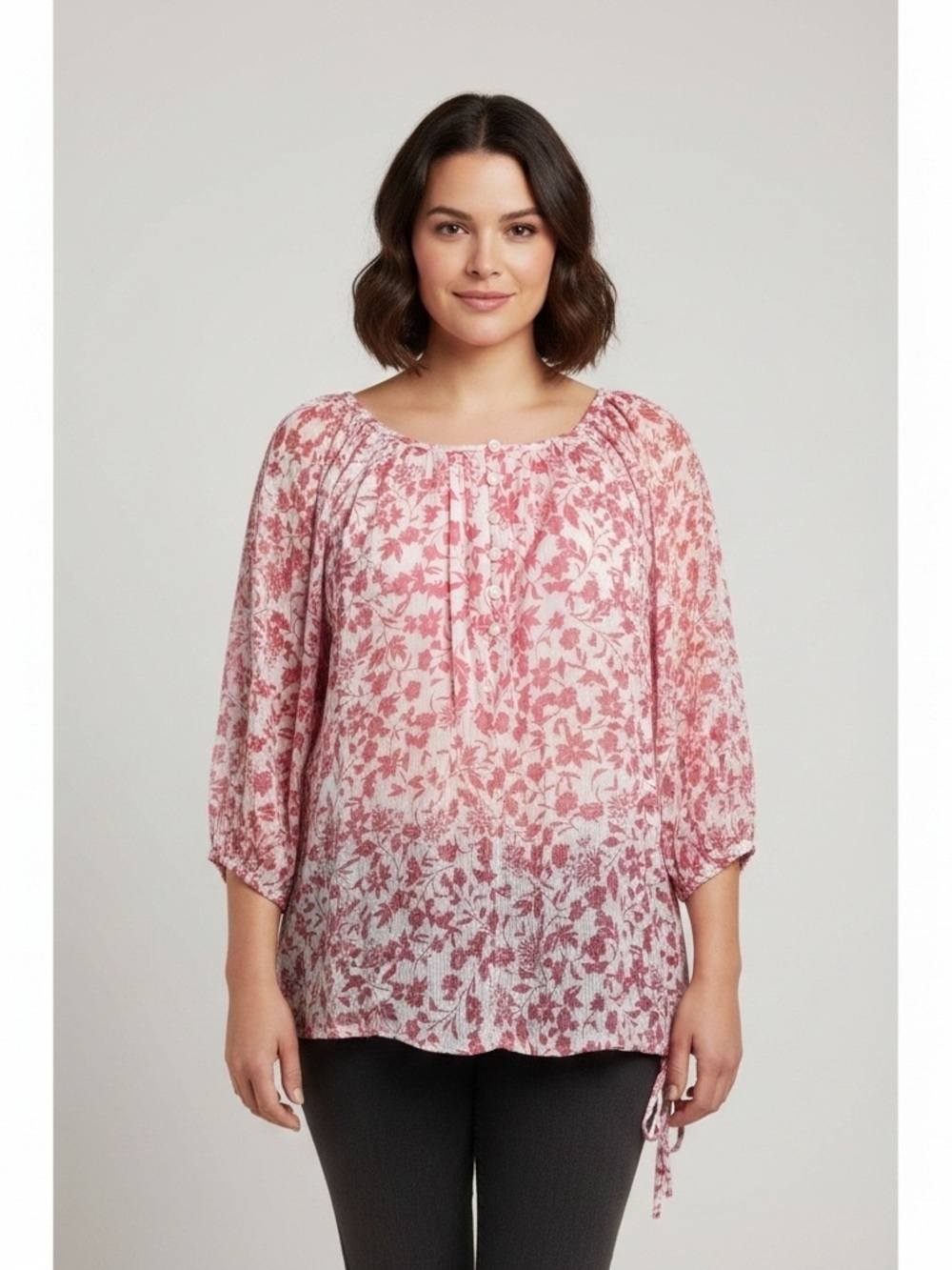 CJ Banks Pink Floral Scoop-Neck Tunic